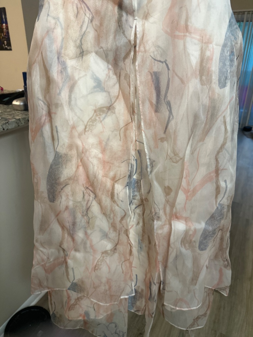 Lafayette 148 New York Gesture Print Silk Organza Layered Handkerchief Midi Dres - Picture 5 of 6